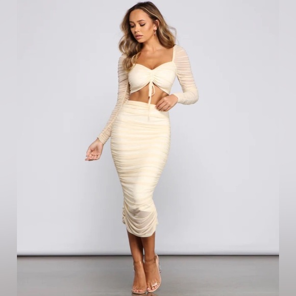 Windsor Moment For Mesh Ruched Crop Top & Ruched Midi Skirt Set - Picture 4 of 11
